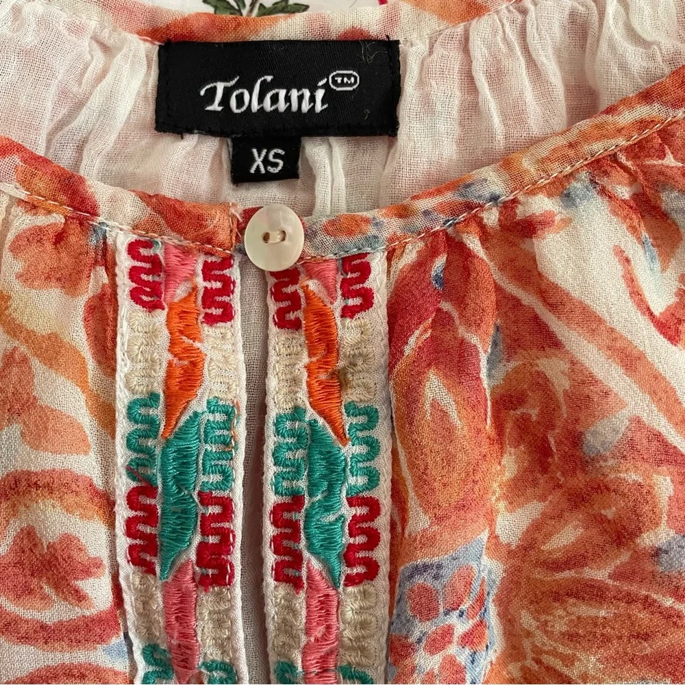 Sundance Tolani Marta Rose Folkloric Embroidered Puff Sleeve Blouse Top in XS